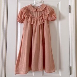 Girls Peter Pan Collar Ruffle Trim Dress